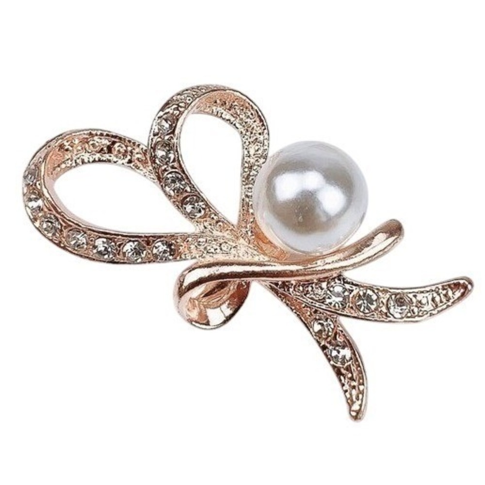 New Brooch Women Rose Gold Pearl Crystal Bow Barrette Quirky Lizard Boutique